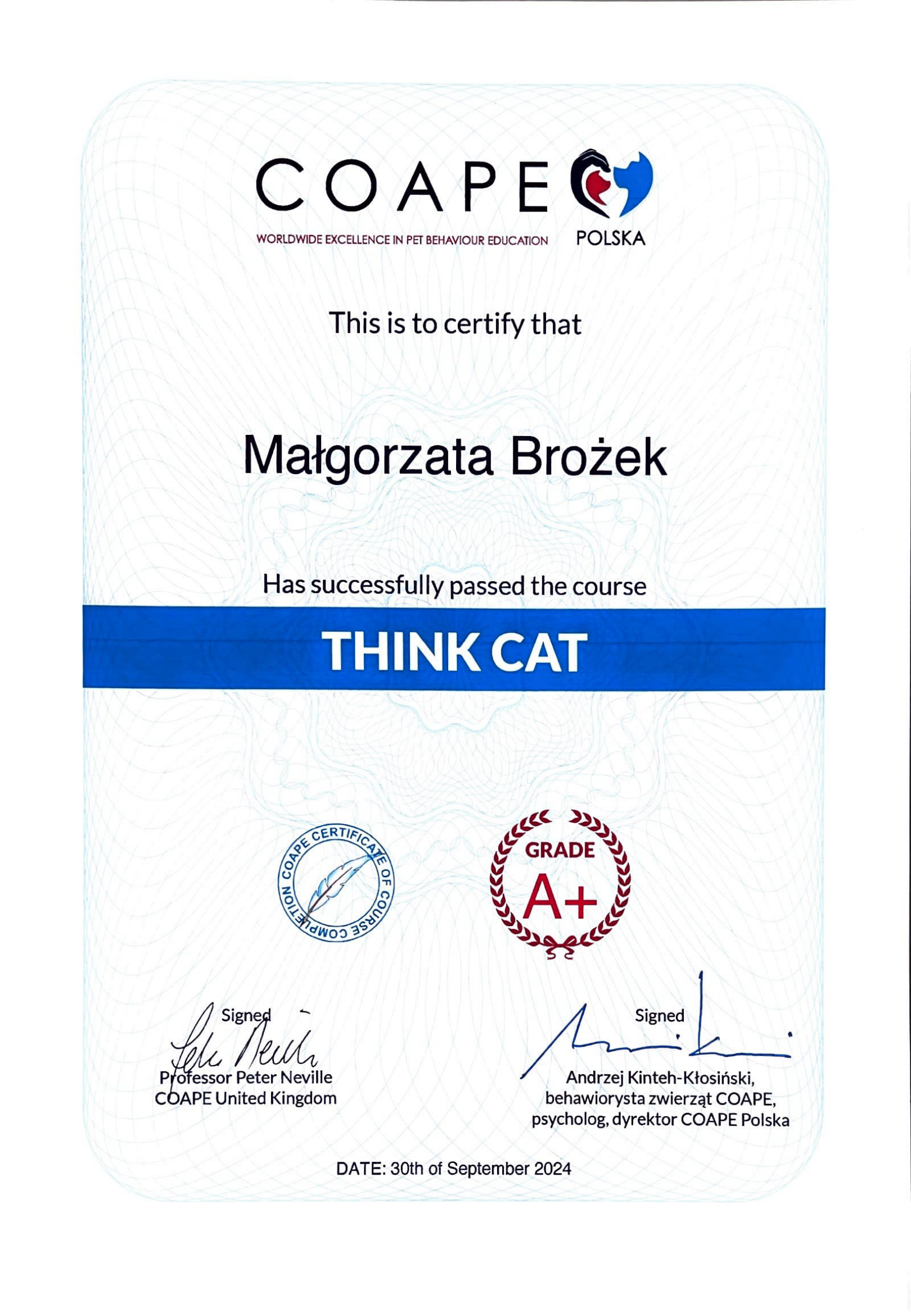 Certyfikat szkoleniowy