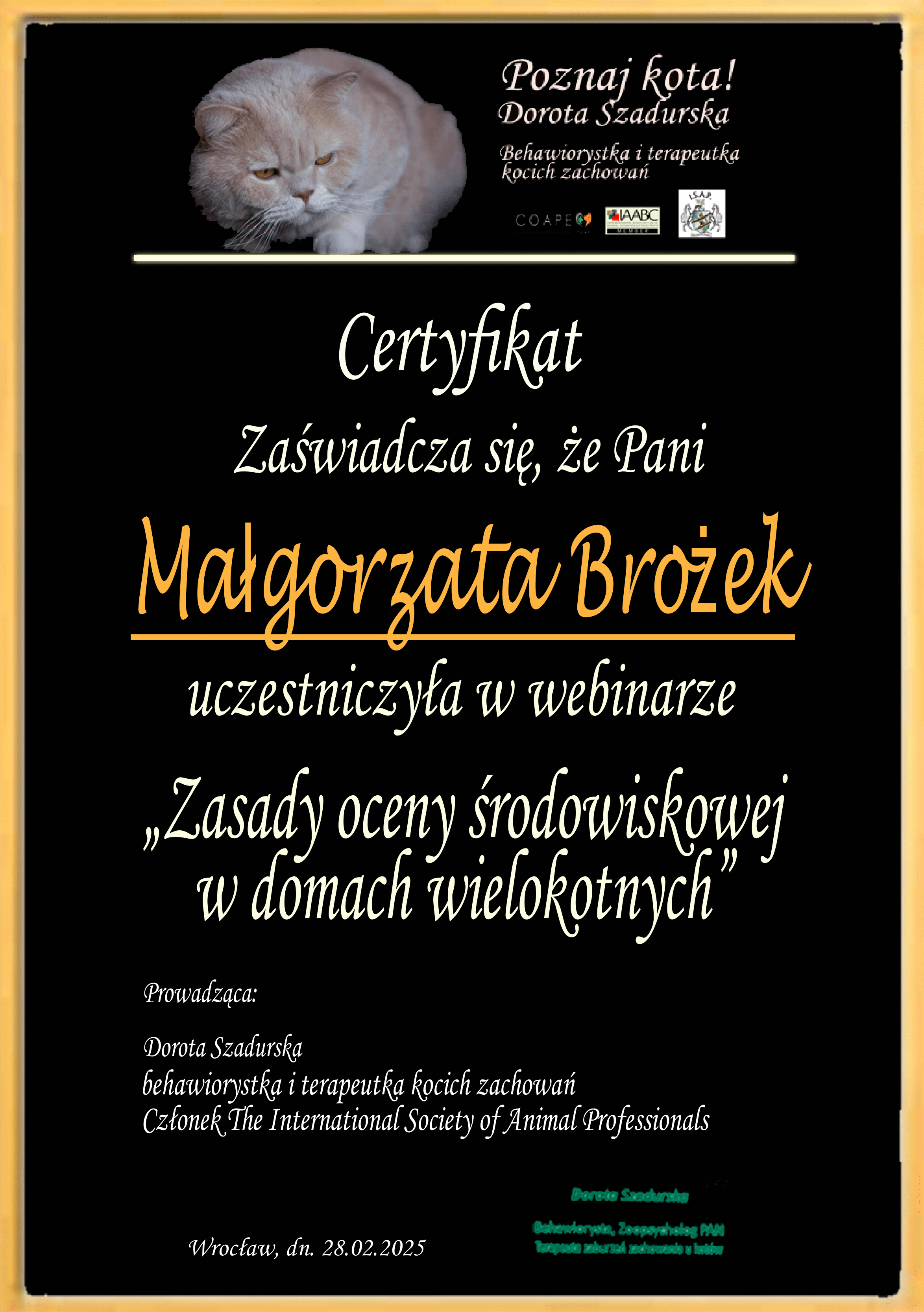 Certyfikat szkoleniowy