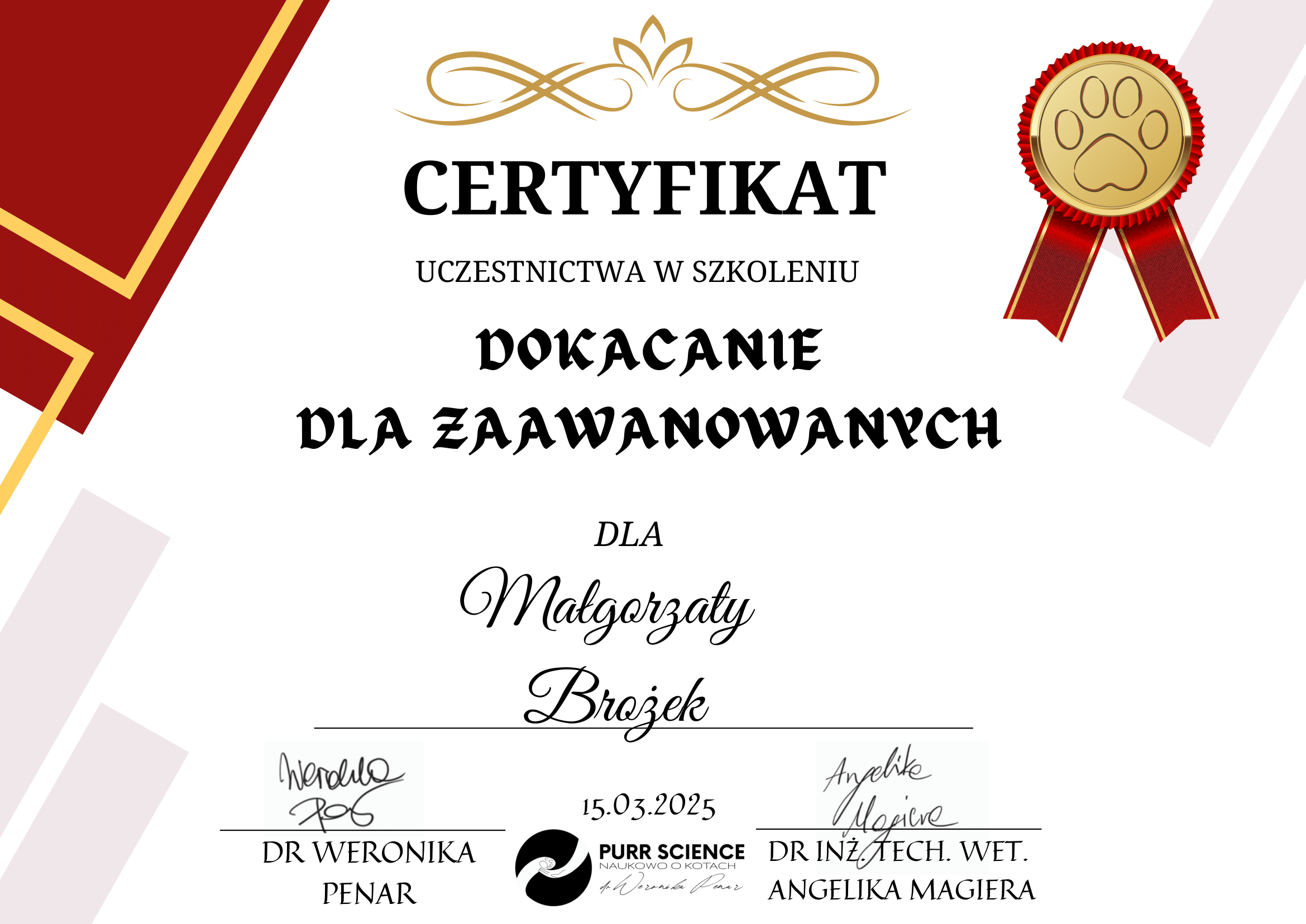 Certyfikat szkoleniowy