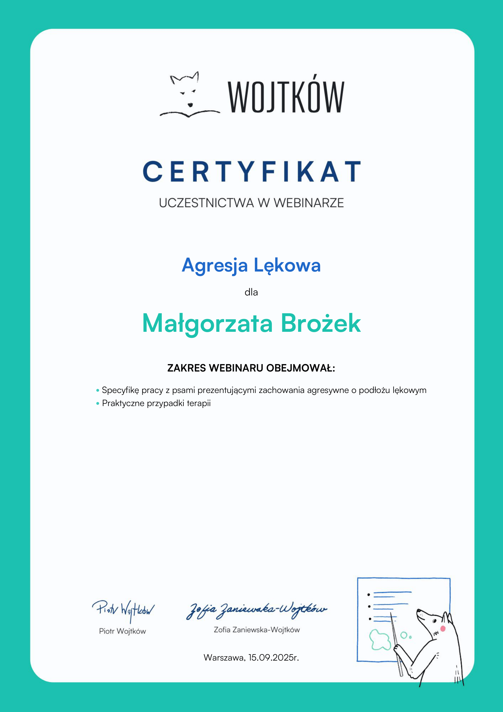 Certyfikat szkoleniowy